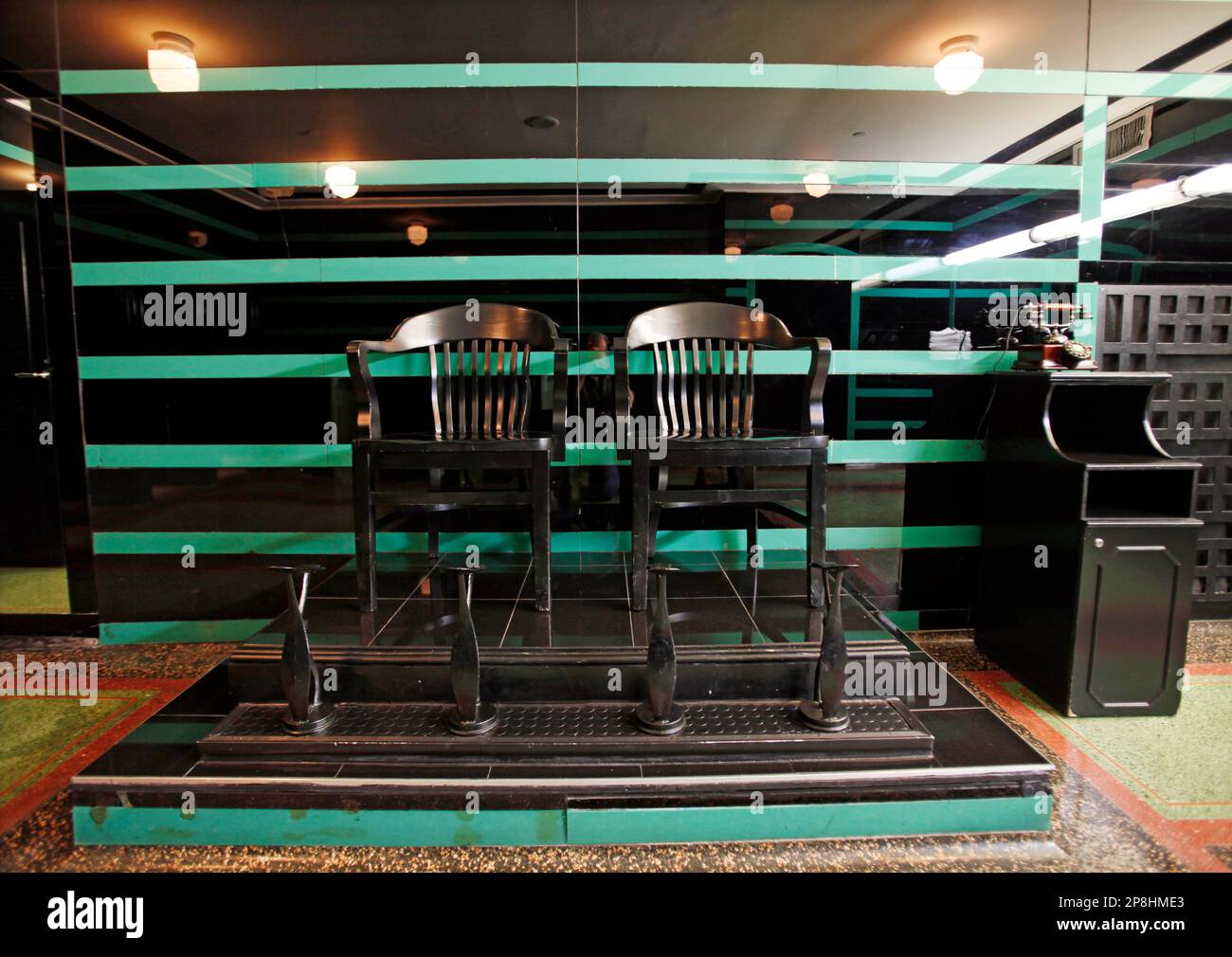 The shoeshine station in the Hermitage Hotel men's room in Nashville