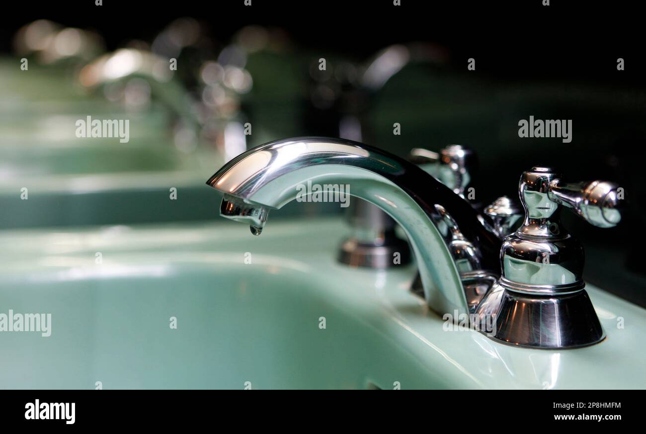 A gleaming faucet in the Hermitage Hotel men's room in Nashville, Tenn