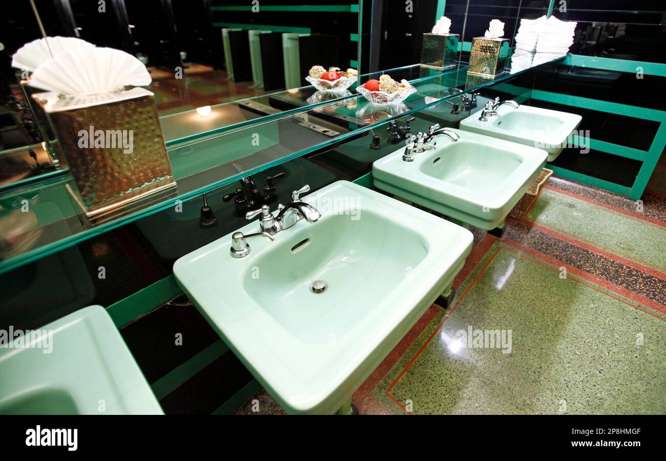 Sinks in the Hermitage Hotel men's room in Nashville, Tenn., voted the