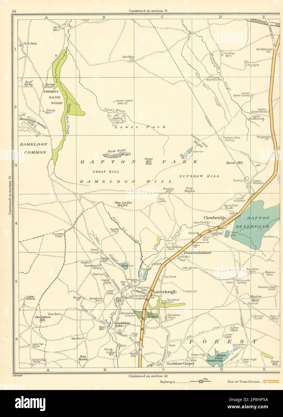 LANCS Clowbridge Dunnockshaw Loveclough Goodshaw Reservoir Burnt Hill 1935 map Stock Photo