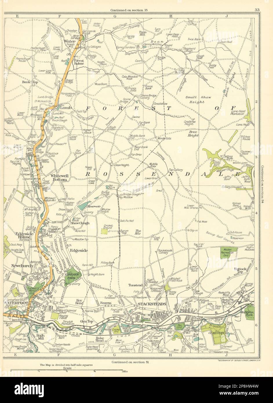 LANCS Waterfoor Whitewell Bottom Edgeside Holme Stacksteads Rossendale 1935 map Stock Photo