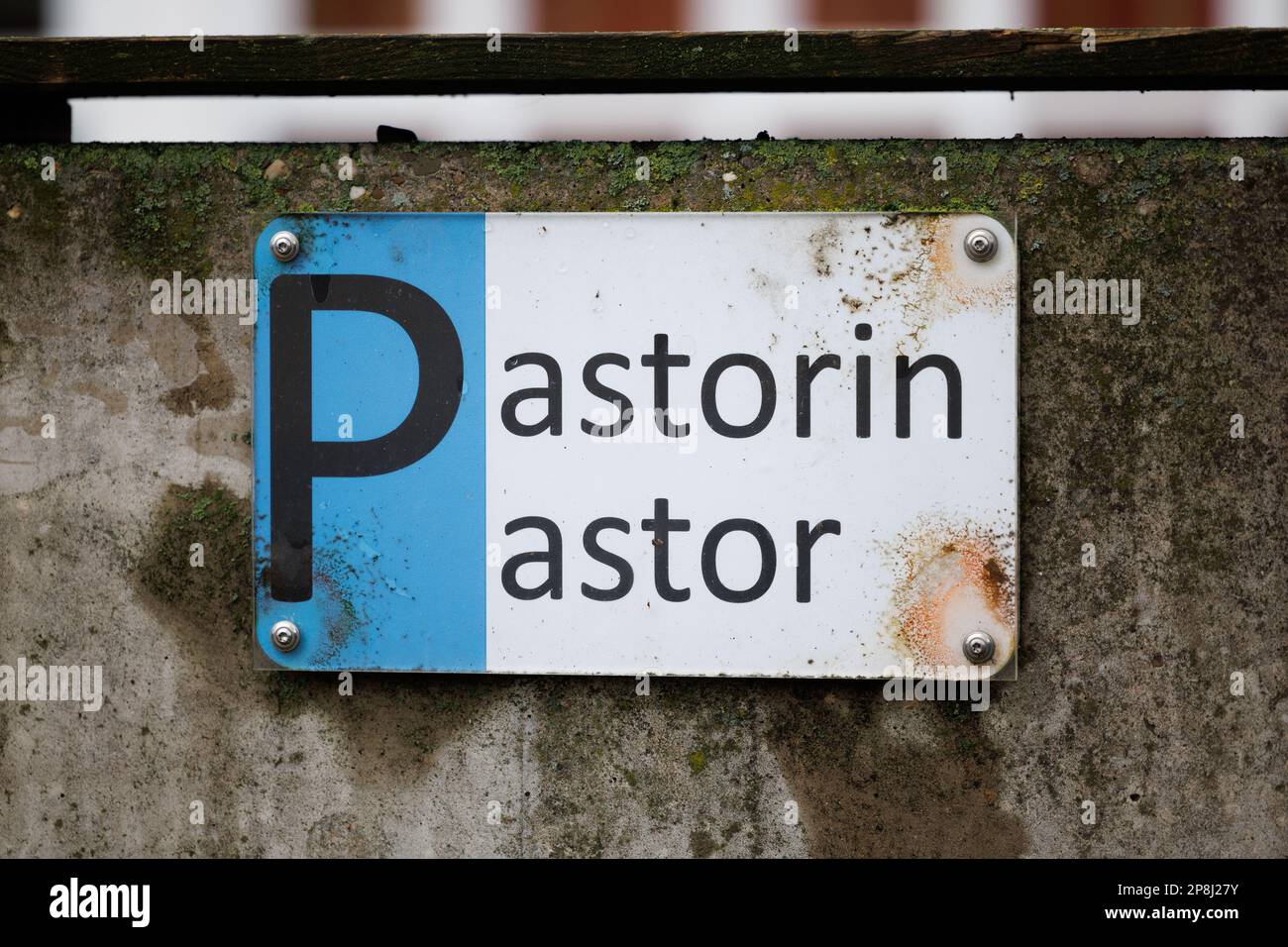 Bad Laer, Germany. 09th Mar, 2023. A parking lot sign reads "Pastorin