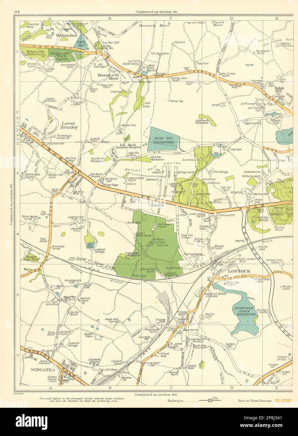 LANCASHIRE Bolton Lostock Wingates Lower Brazley Bottom O'Th' Moor 1935 map Stock Photo