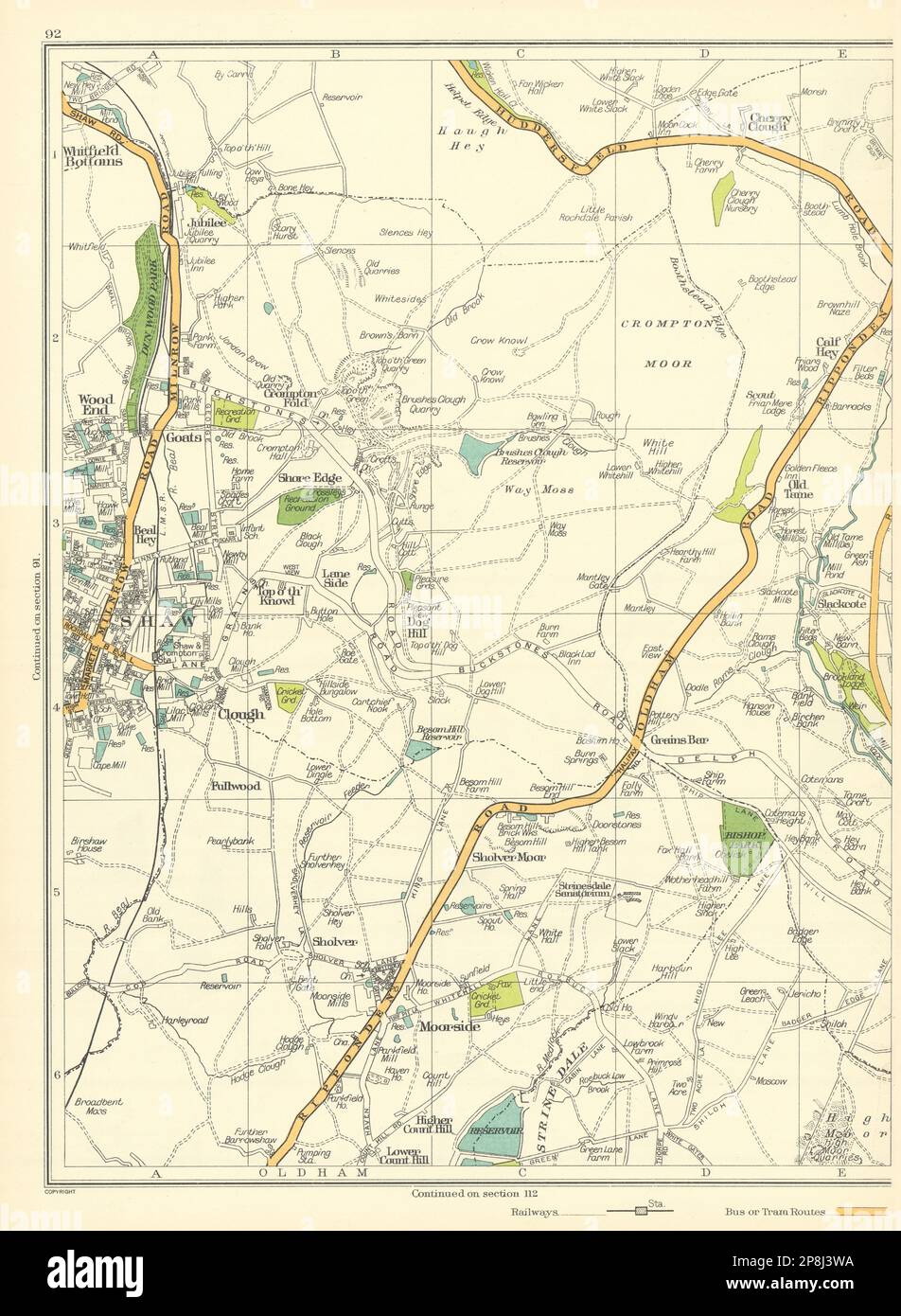 LANCASHIRE Moorside Sholver Moor Clough Shaw Sholver Moor Oldham 1935 map Stock Photo