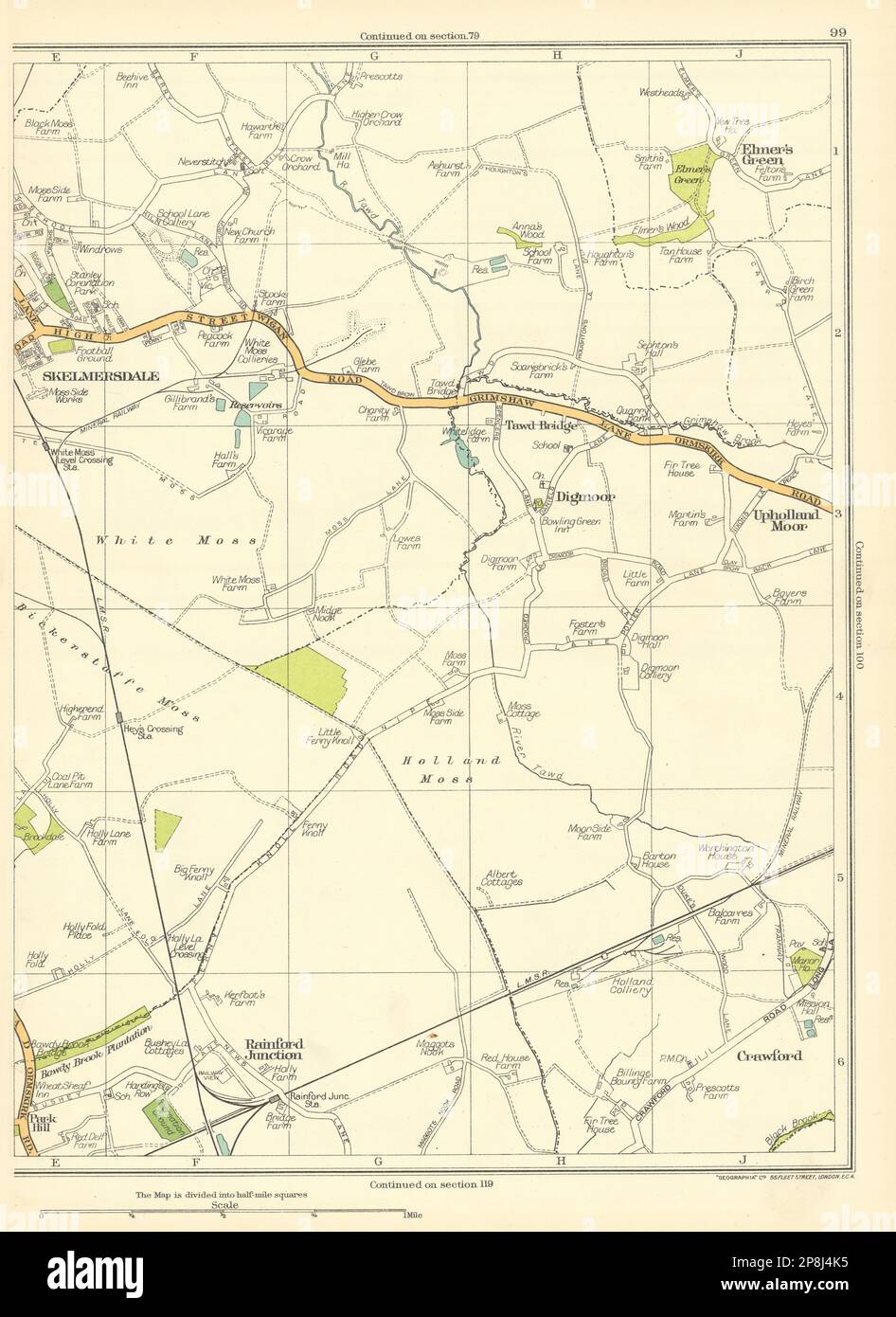 LANCS Skelmersdale Rainford Junction Upholland Moor Digmoor Crawford 1935 map Stock Photo