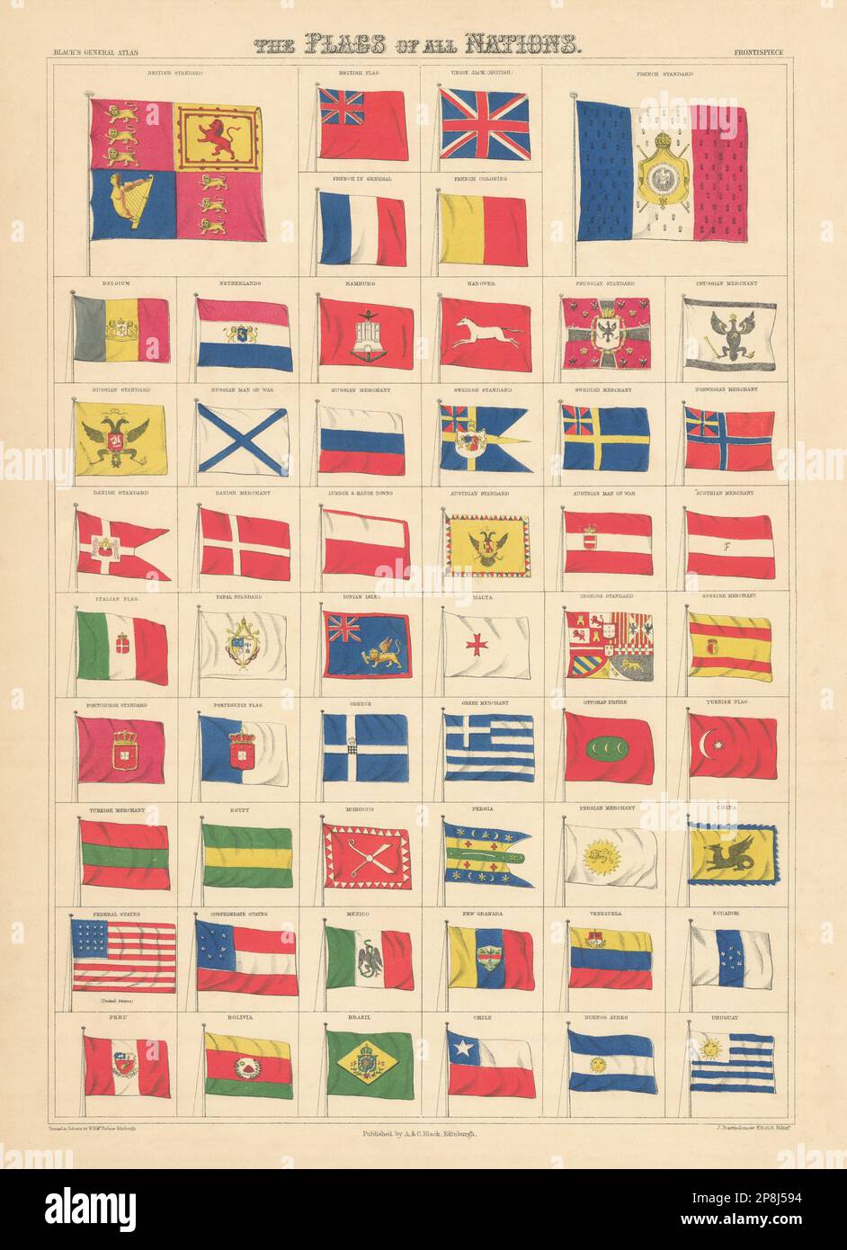 Flags of all Nations Standards merchants Ottoman Persia Lubeck China Brazil 1862 Stock Photo