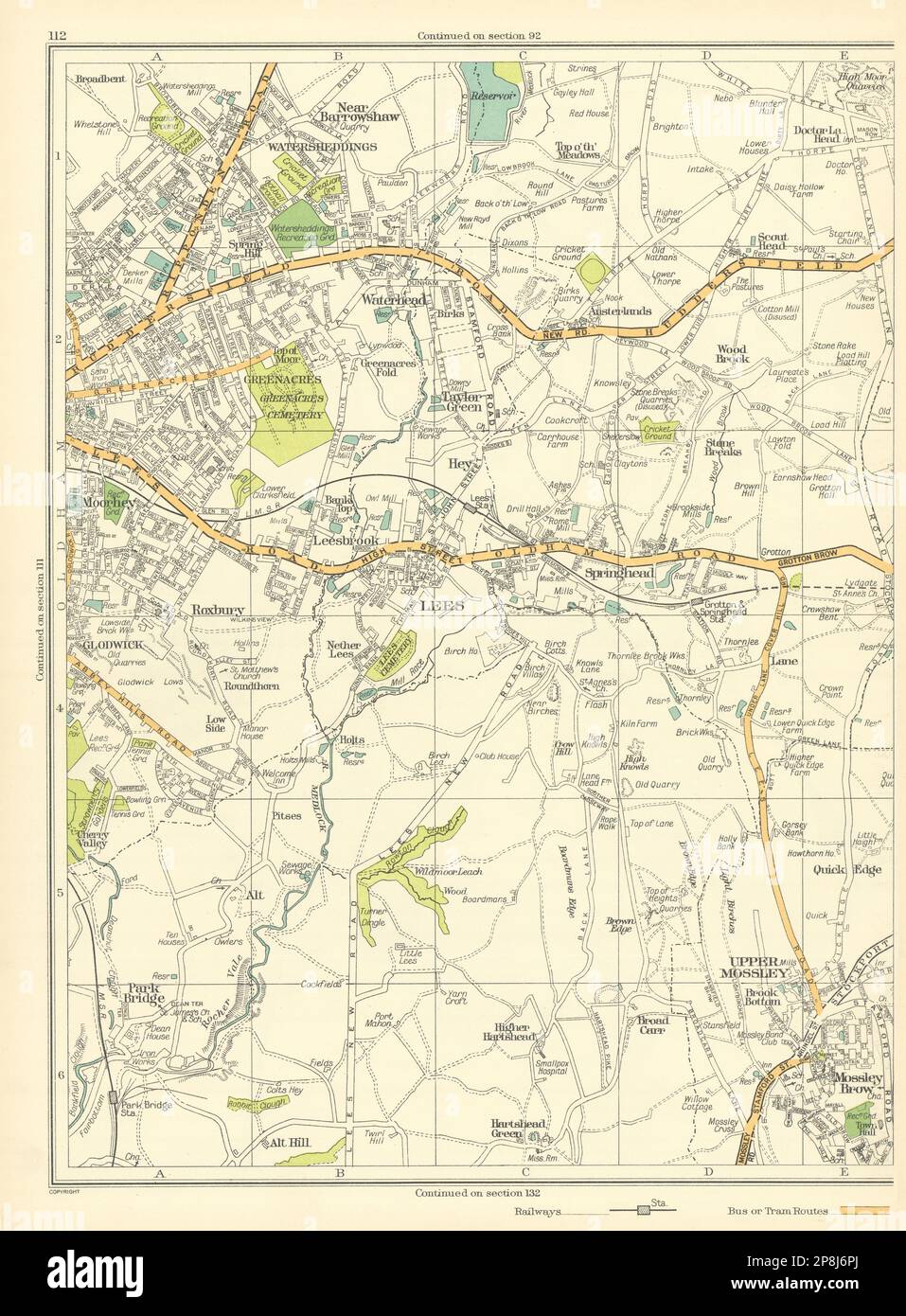 LANCS Oldham Upper Mossley Roxbury Lees Leesbrook Glodwick Alt Hill 1935 map Stock Photo