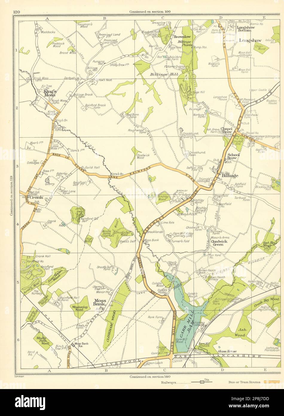 LANCASHIRE Moss Bank Billinge Chadwick Green Crank Longshaw King's Moss 1935 map Stock Photo