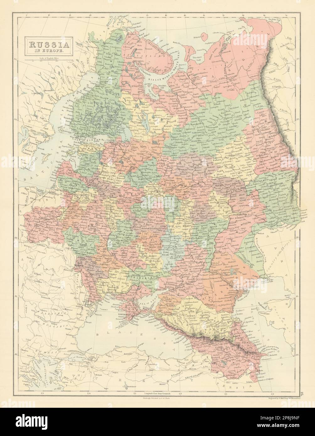 Russia in Europe. Finland Caucasus Ukraine Poland Baltic States. HALL 1862 map Stock Photo