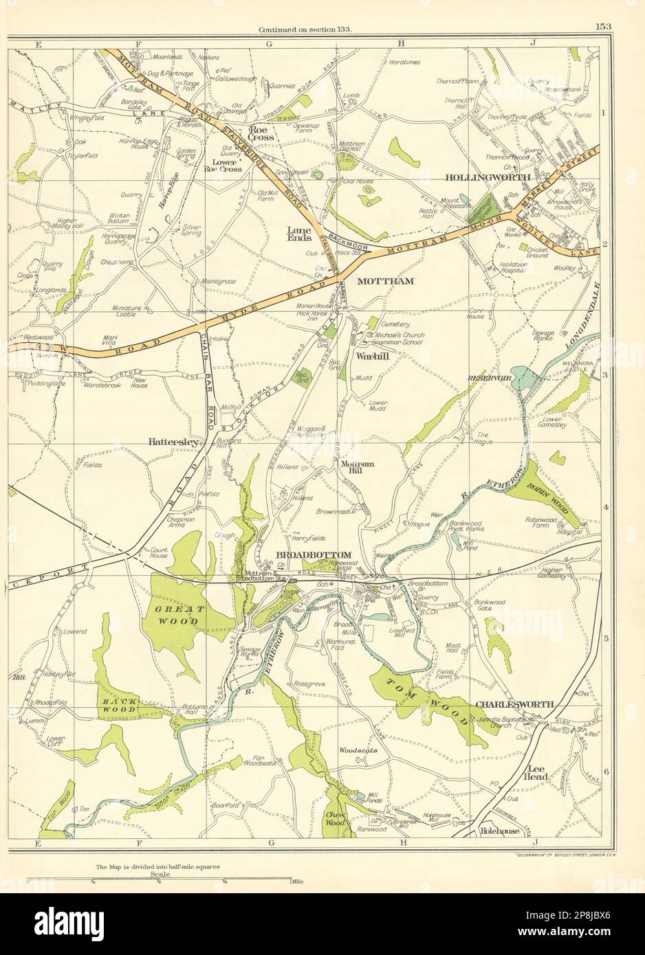 CHESHIRE Gt Wood Broadbottom Mottram Warhill Hollingworth Charlesworth 1935 map Stock Photo