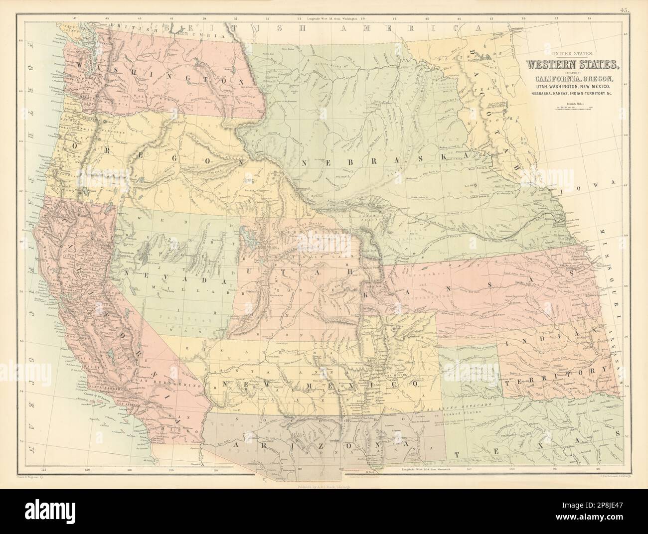 USA West. Oregon Utah Washington New Mexico Nebraska Kansas Territories 1862 map Stock Photo