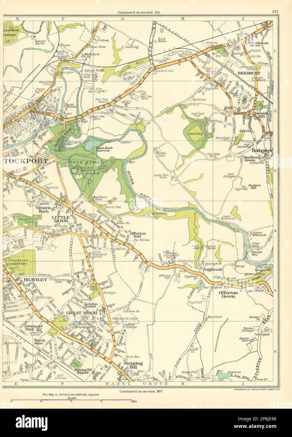 STOCKPORT Little Gt Moor Heaviley Stepping Hill Bredbury Offerton Grn 1935 map Stock Photo