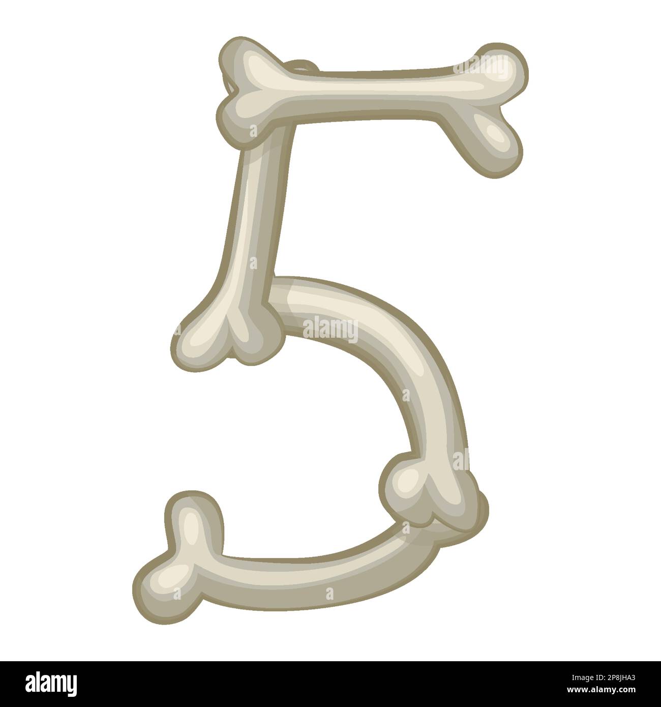 Bone number 5, vector digit five. Cartoon isoled number on white background Stock Vector