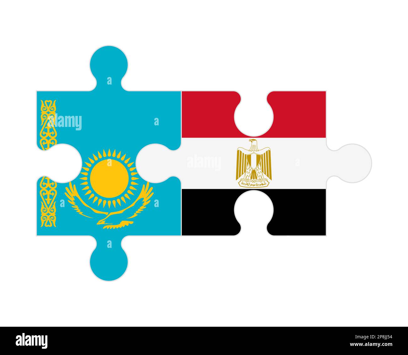 Connected puzzle of flags of Kazakhstan and Egypt, vector Stock Vector