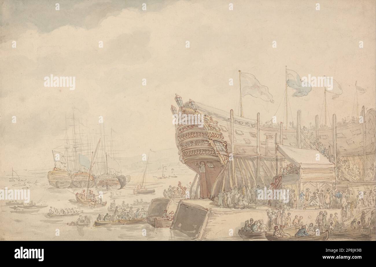 The Launching of H.M.S. 'Hibernia' 1804 circa 1804 by Thomas Rowlandson