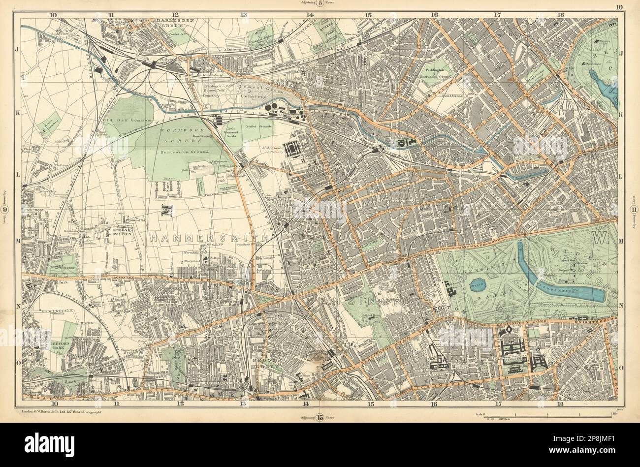 LONDON Notting Hill Kensington St Johns Wd Hammersmith Bayswater BACON  1900 map Stock Photo