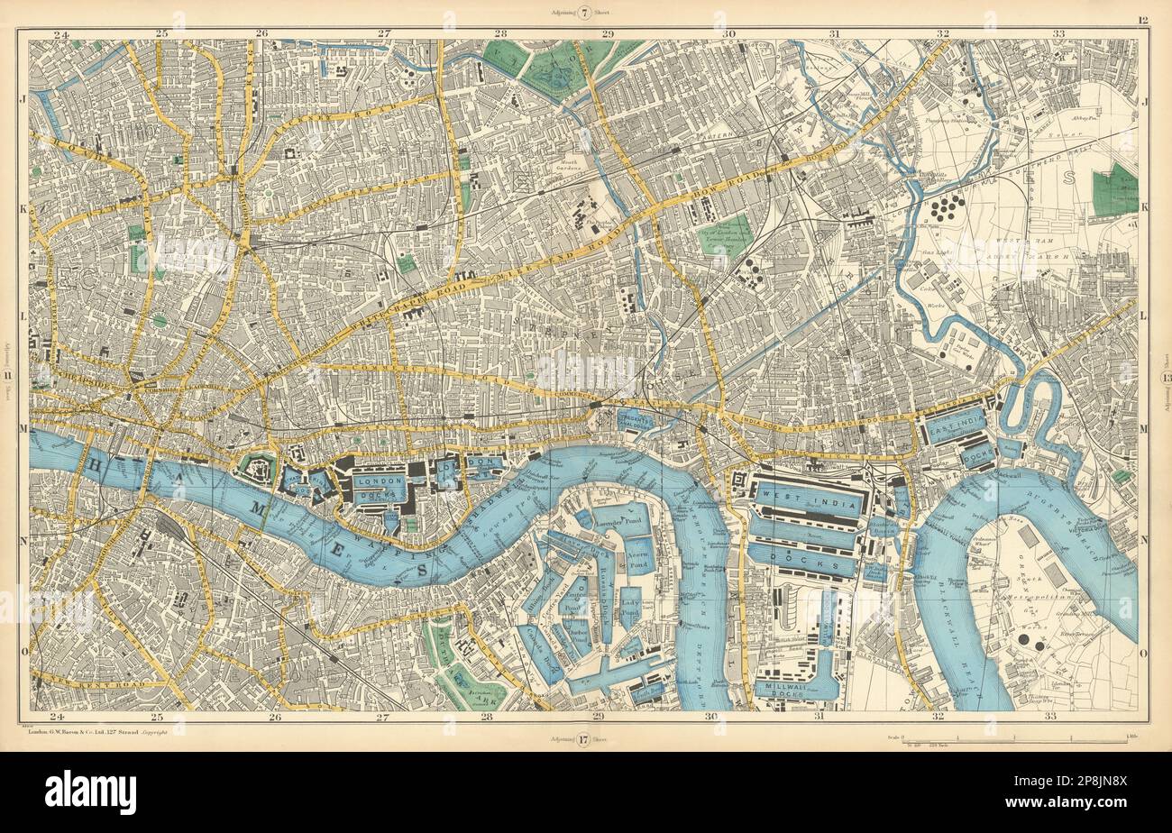 LONDON City East End Southwark Bethnal Green Docks Shoreditch. BACON  1900 map Stock Photo