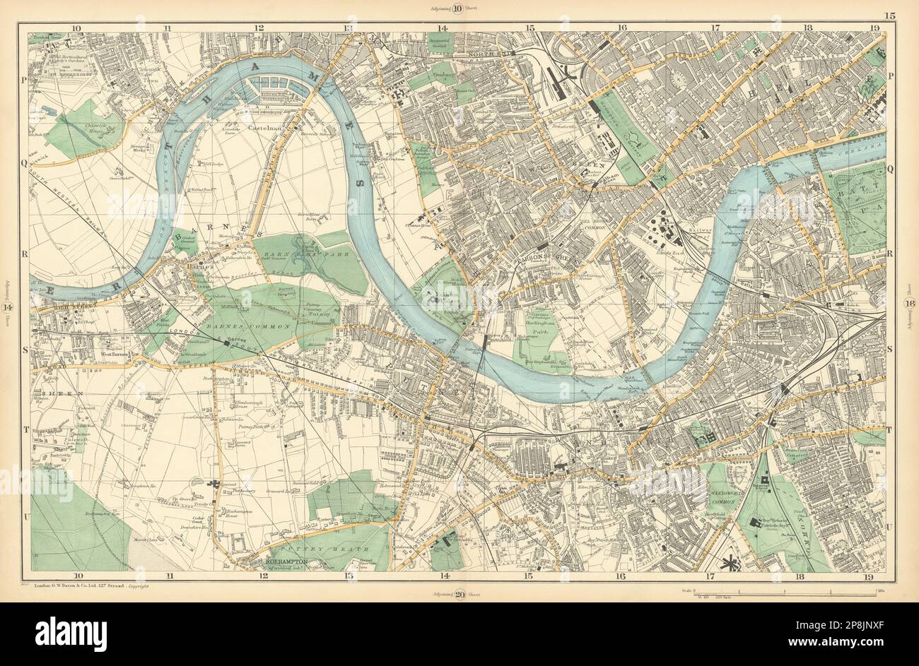 LONDON Chiswick Barnes Fulham Chelsea Putney Wandsworth Clapham. BACON  1900 map Stock Photo