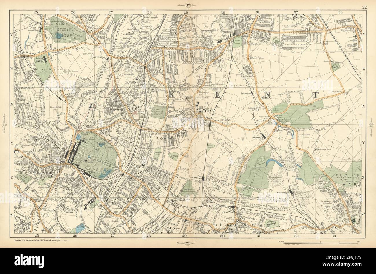 LONDON Sydenham Penge Beckenham Catford Norwood Dulwich Lewisham BACON  1900 map Stock Photo