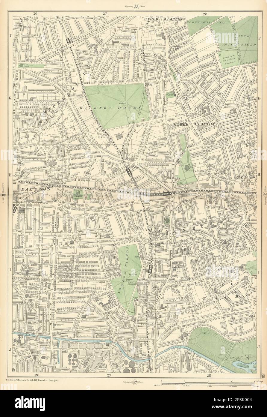 HACKNEY Lower Clapton Dalston Shacklewell London Fields Homerton 1900 old map Stock Photo