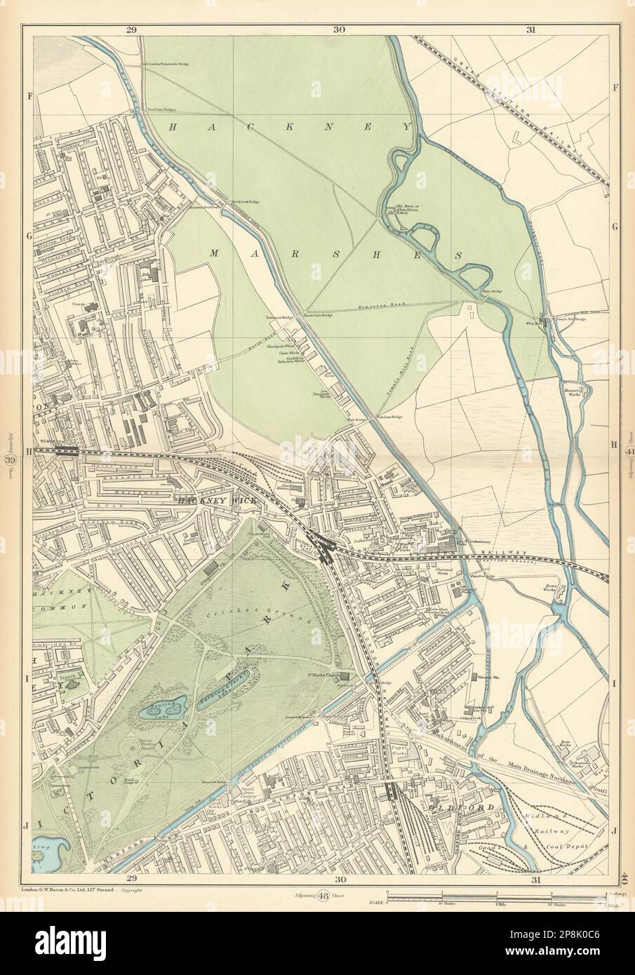 HACKNEY WICK/Marshes Victoria Park Old Ford Homerton Clapton Leyton 1900 map Stock Photo