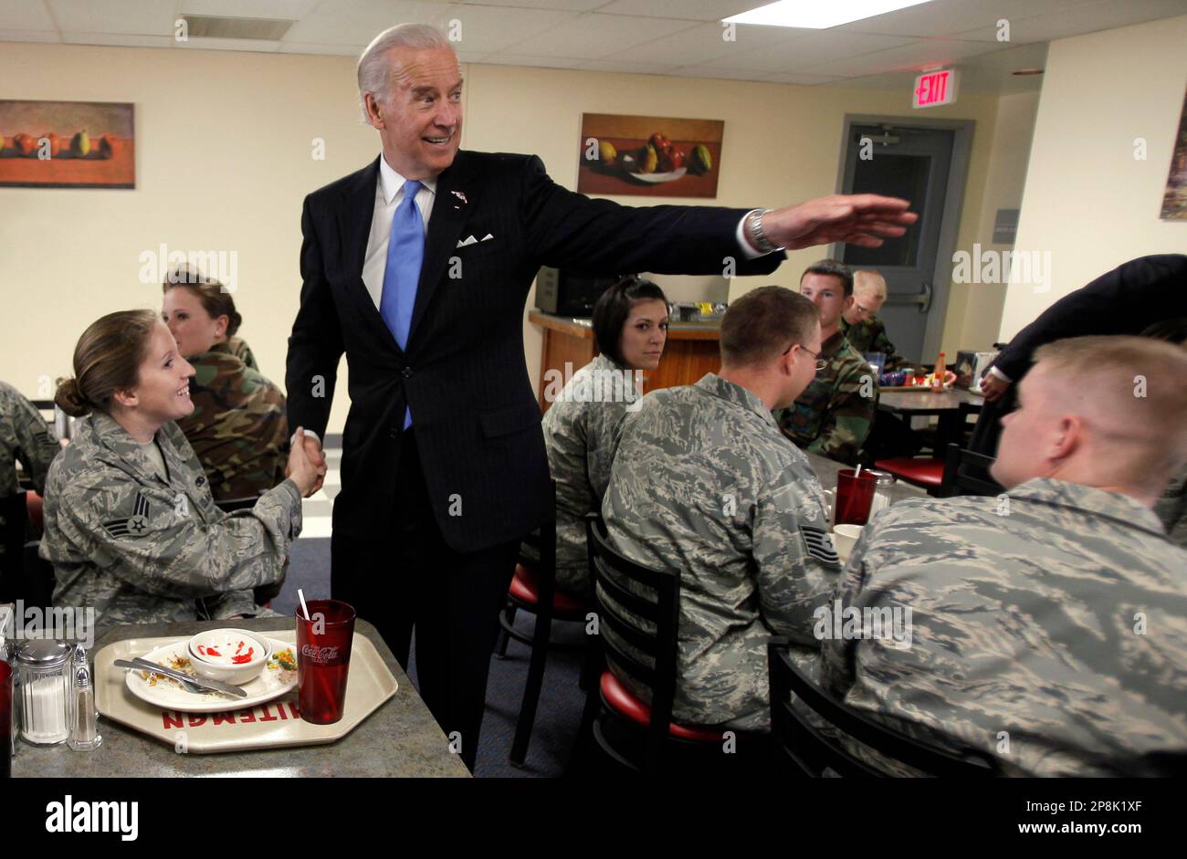 Vice President Joe Biden greets soldiers during a stop at Whiteman Air