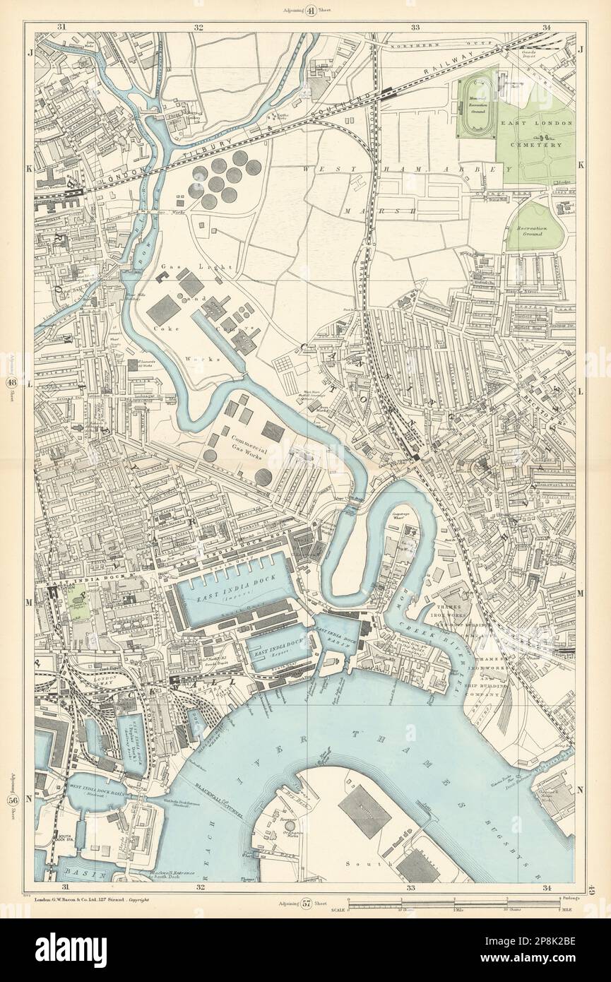 CANNING TOWN Bromley Blackwall Bow Creek River Lea West Ham Plaistow 1900 map Stock Photo