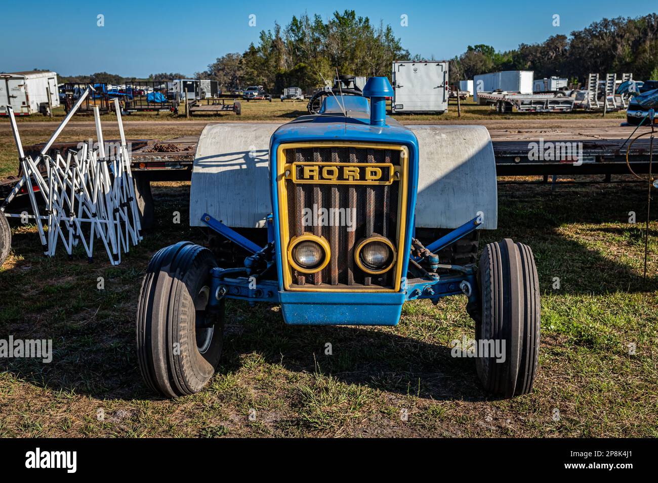 Fort Meade, FL February 26, 2022 High perspective front view of a 1975 Ford 4000 Utility