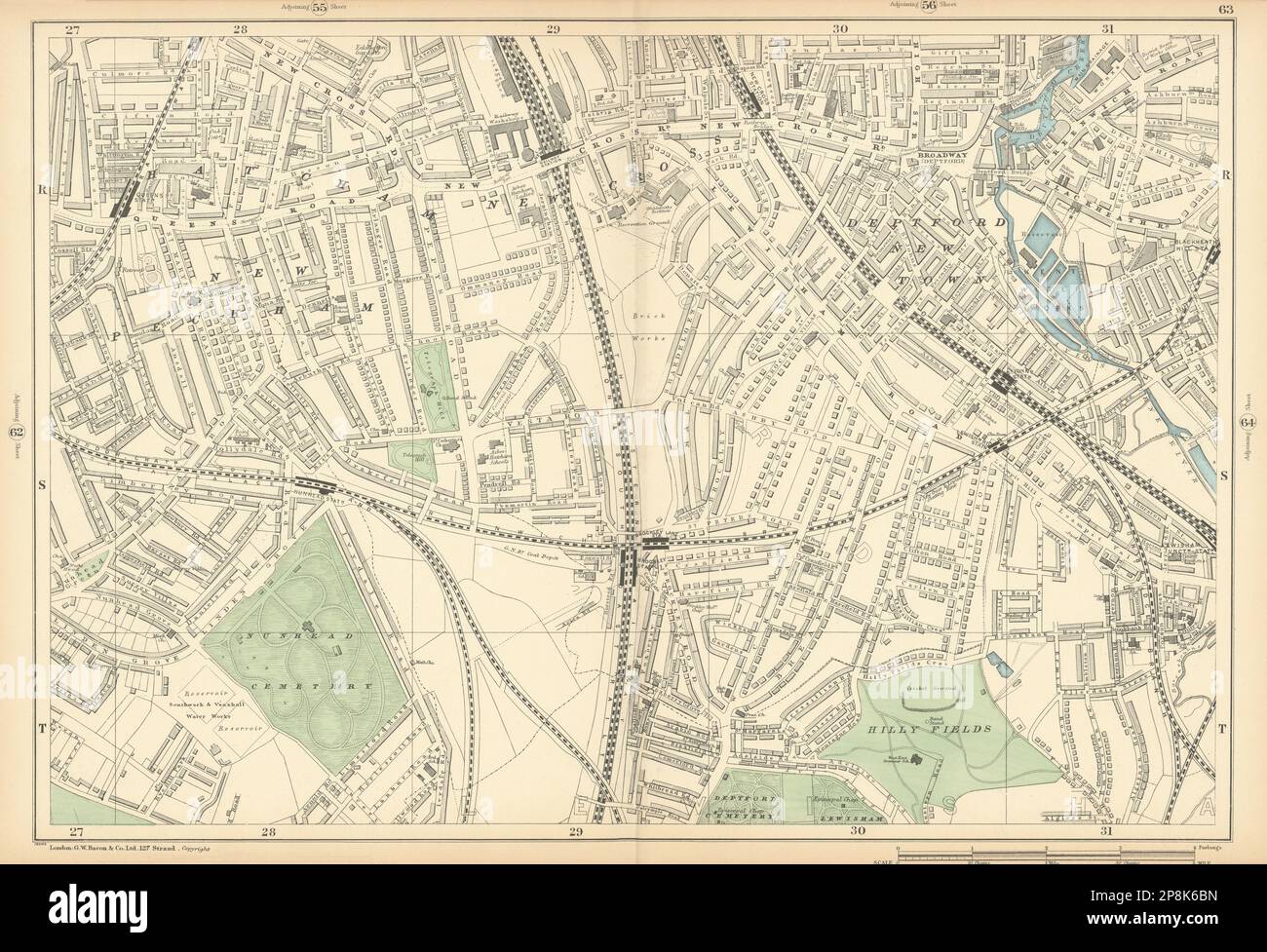 NEW CROSS Deptford Nunhead Lewisham St John's Nunhead Brockley Deptford 1900 map Stock Photo