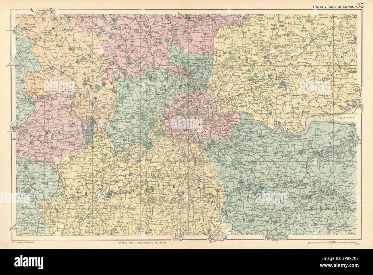 LONDON & HOME COUNTIES.Middx Essex Kent Surrey Berks Bucks Herts.BACON 1900 map Stock Photo
