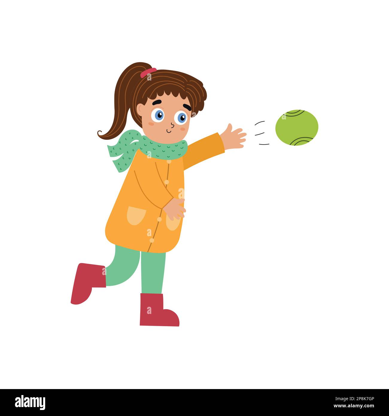 Cute girl throwing a ball. Outdoor baseball activity. Happy child