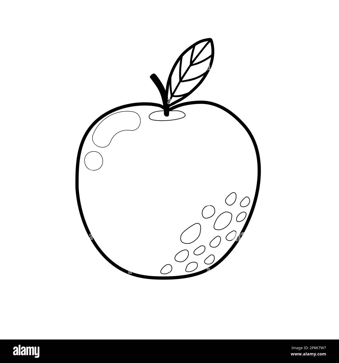 Apple coloring page for adults and kids. Black and white print with fruit in cartoon style Stock Vector