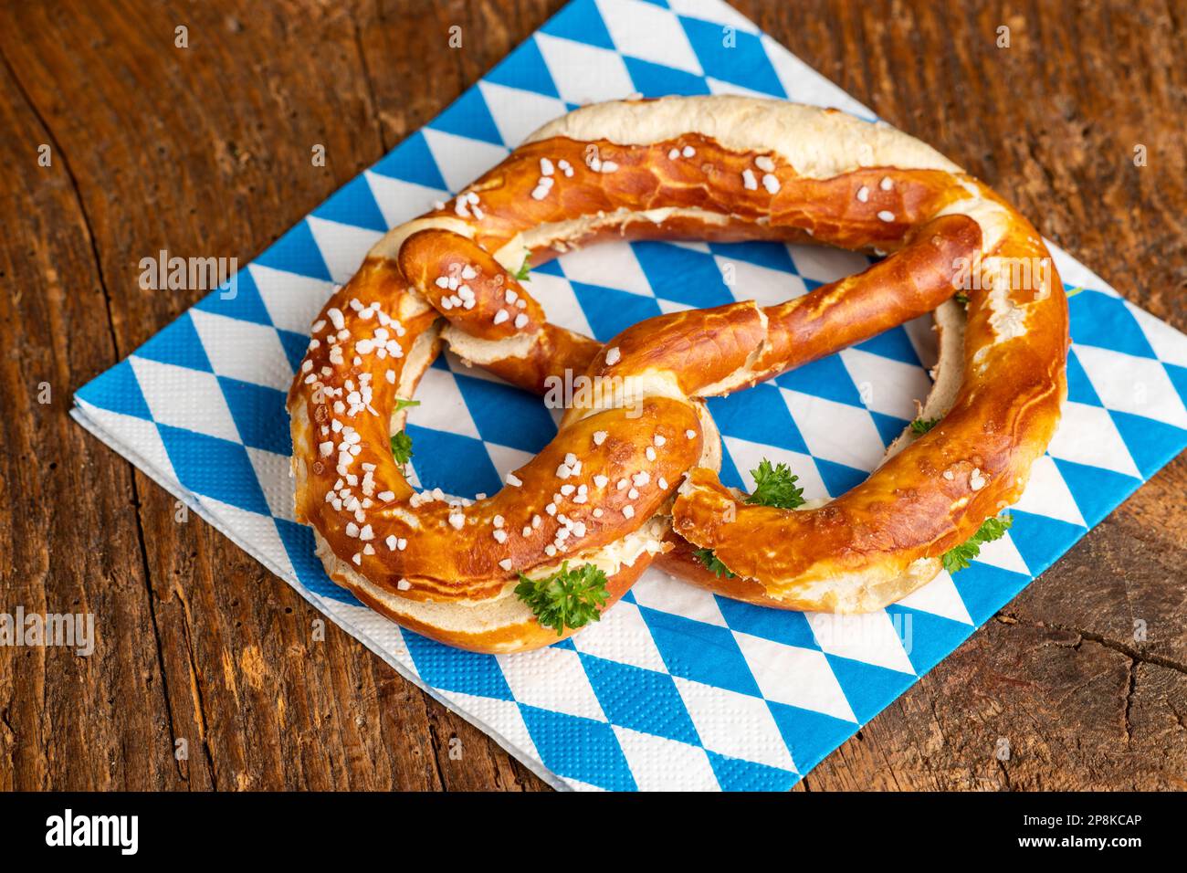 Bavarian Butter Pretzel On Wood Stock Photo