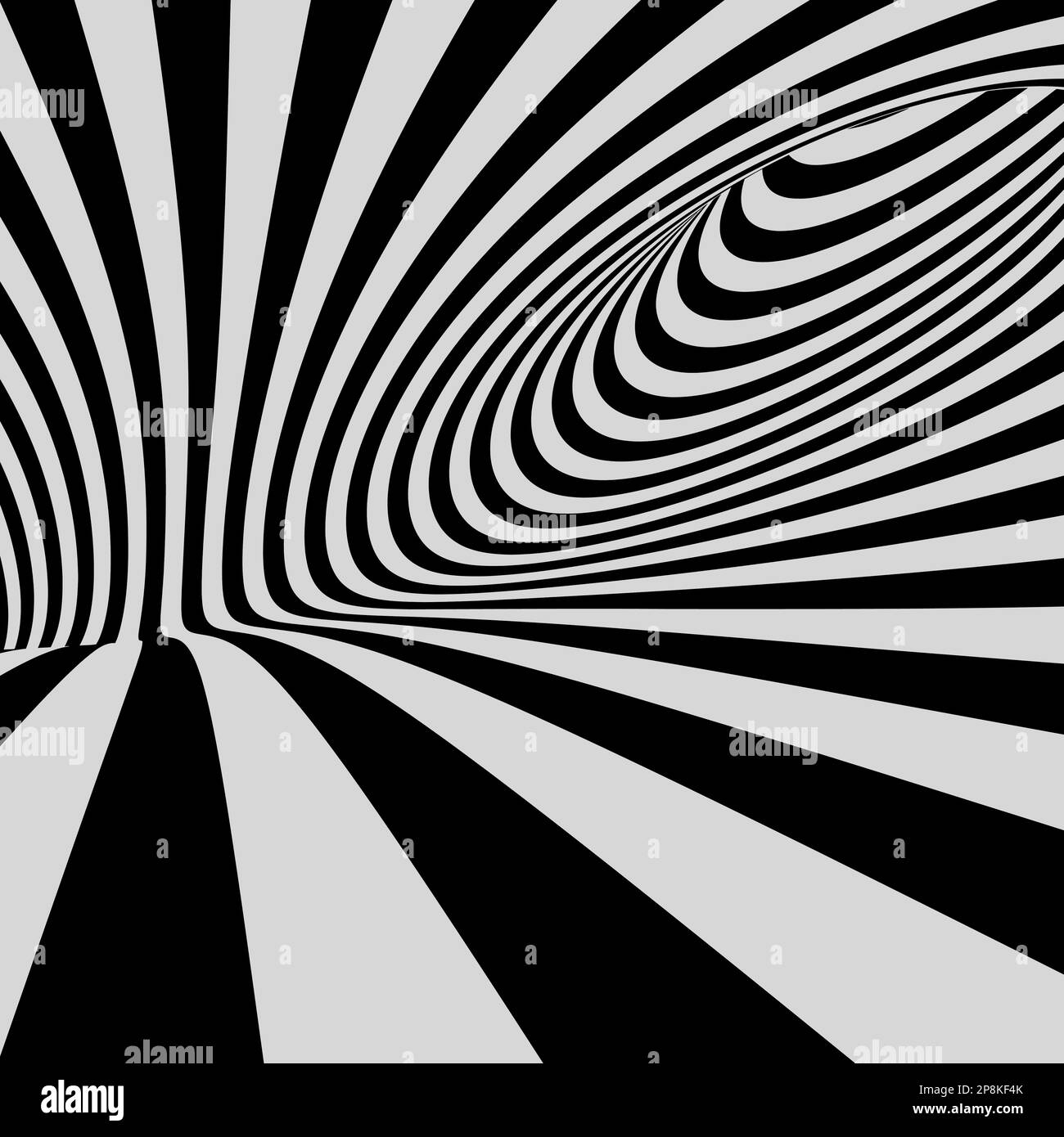 Tunnel. Black and white abstract striped background. Optical art. 3D