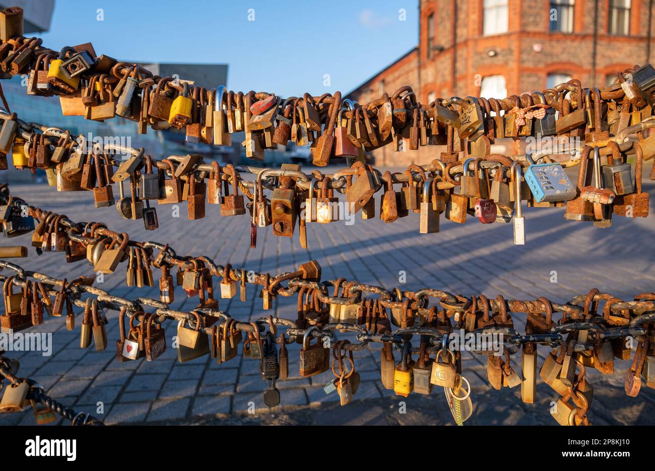 The Love padlocks on the quayside of Liverpool Stock Photo Alamy