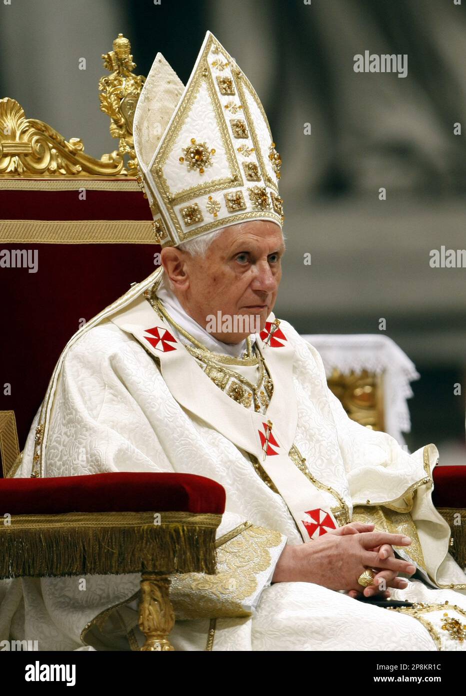 Pope Benedict XVI celebrates a Chrism Mass inside St. Peter's Basilica ...