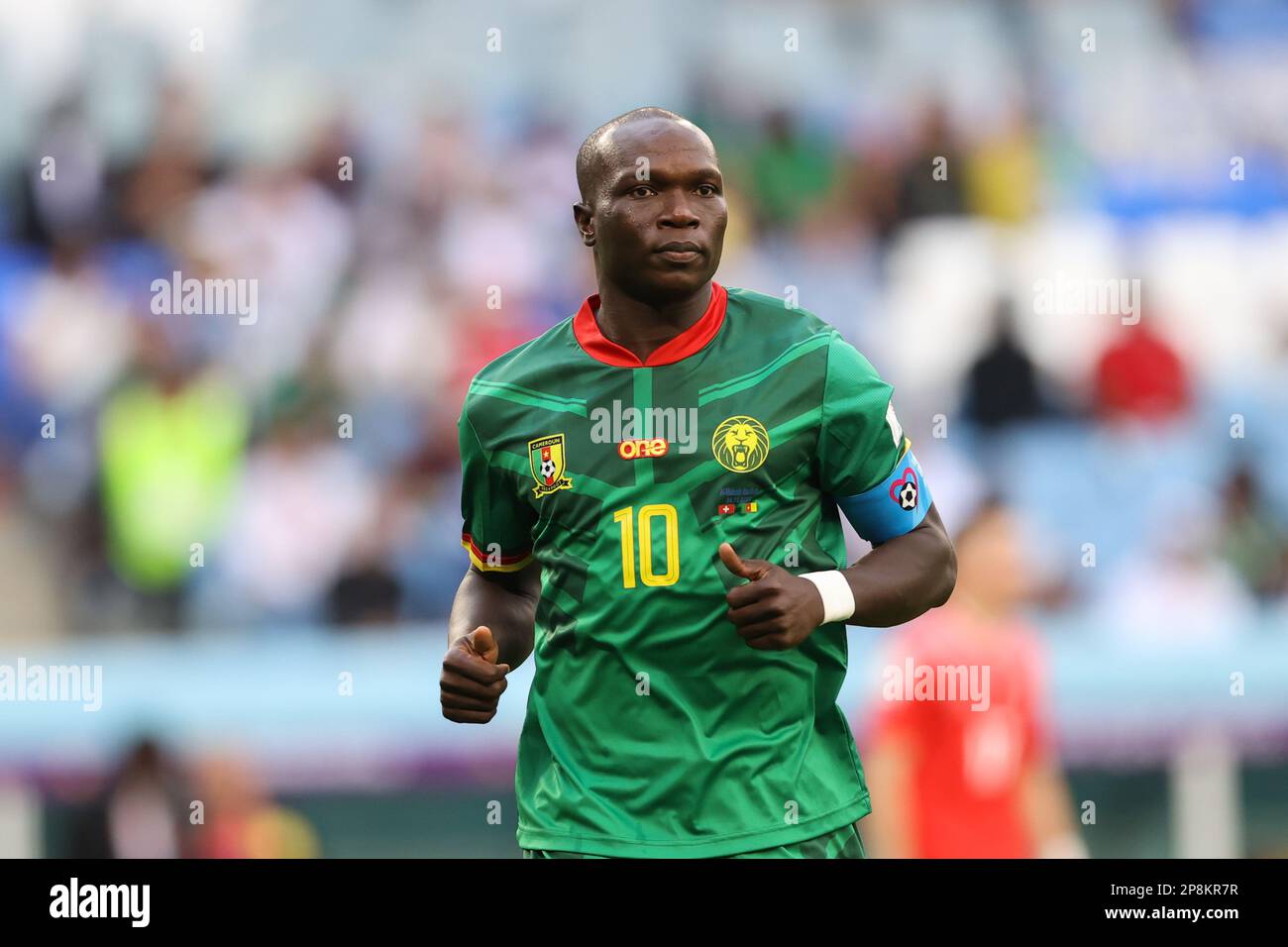 Vincent Aboubakar of Cameroon seen during the FIFA World Cup Qatar 2022 match between Switzerland and Cameroon at Al Janoub Stadium. Final score: Switzerland 1:0 Cameroon. Stock Photo