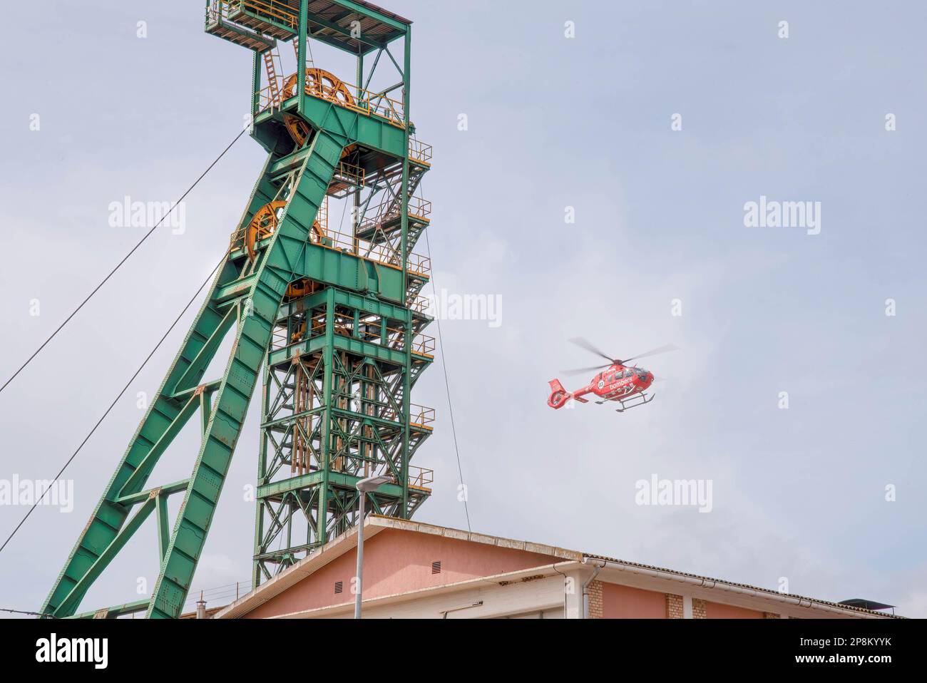 Suria, Spain. 09th Mar, 2023. A Catalan fire brigade helicopter flies over the Iberpotash company as part of the mine accident that killed 3 people, including 2 students. Two of the dead were master's degree students at the Escola Politècnica Superior d'Enginyeria de Manresa. (Photo by Ximena Borrazas/SOPA Images/Sipa USA) Credit: Sipa USA/Alamy Live News Stock Photo