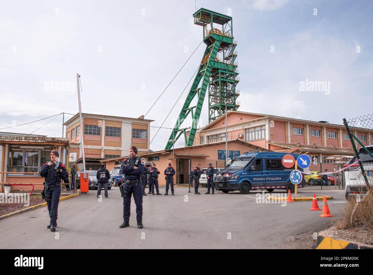 Suria, Spain. 09th Mar, 2023. Police surround the Iberpotash company to prevent the press from passing through in the context of the mine accident that killed three people at a depth of more than 900 metres. Two of the dead were master's degree students at the Escola Politècnica Superior d'Enginyeria de Manresa. (Photo by Ximena Borrazas/SOPA Images/Sipa USA) Credit: Sipa USA/Alamy Live News Stock Photo