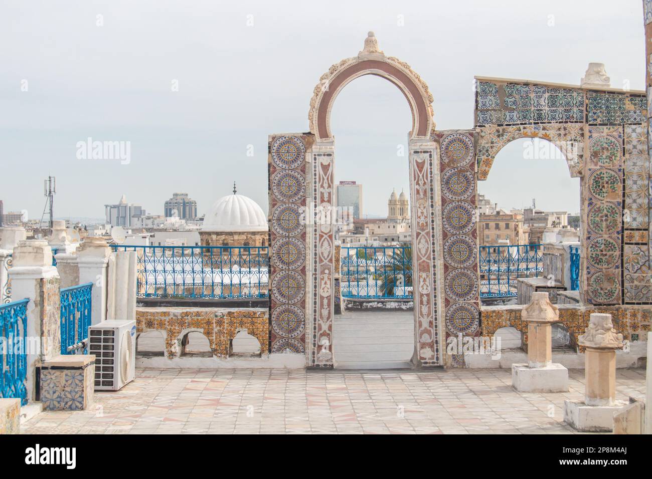 Traditional arc. Terrace of Medina, Tunis Stock Photo