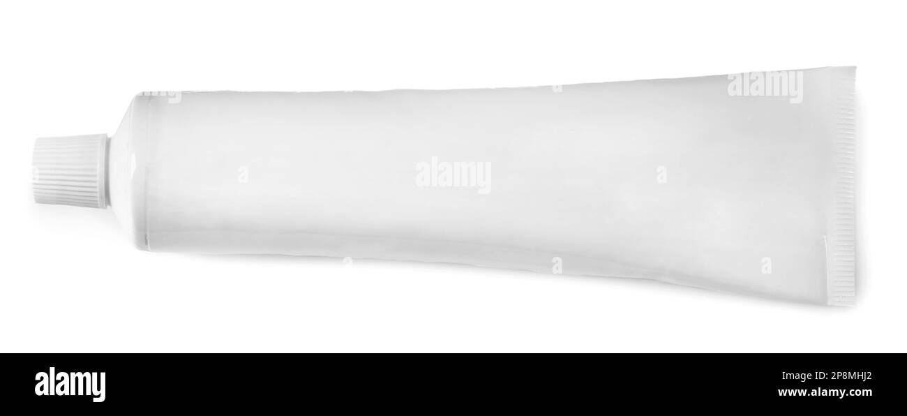 Blank tube of toothpaste isolated on white, top view Stock Photo Alamy
