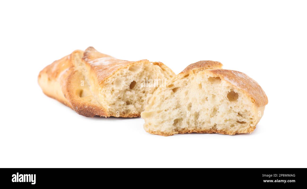Pieces of fresh baguette on white background Stock Photo - Alamy