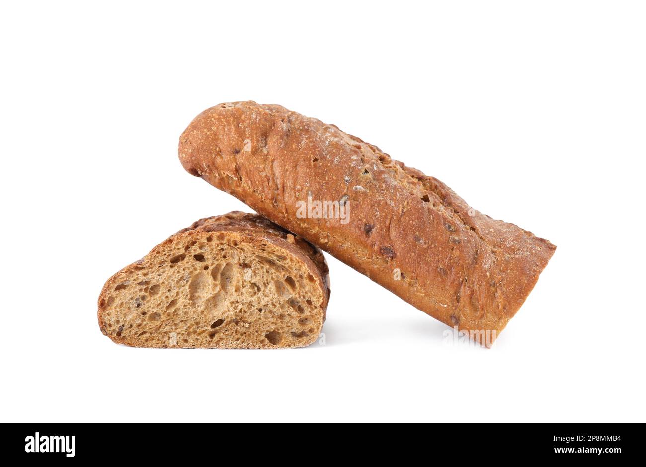 Pieces of fresh buckwheat baguette on white background Stock Photo - Alamy