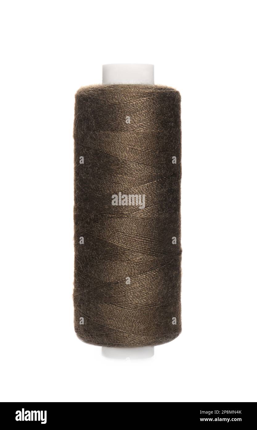 Spool of dark grey sewing thread isolated on white Stock Photo Alamy