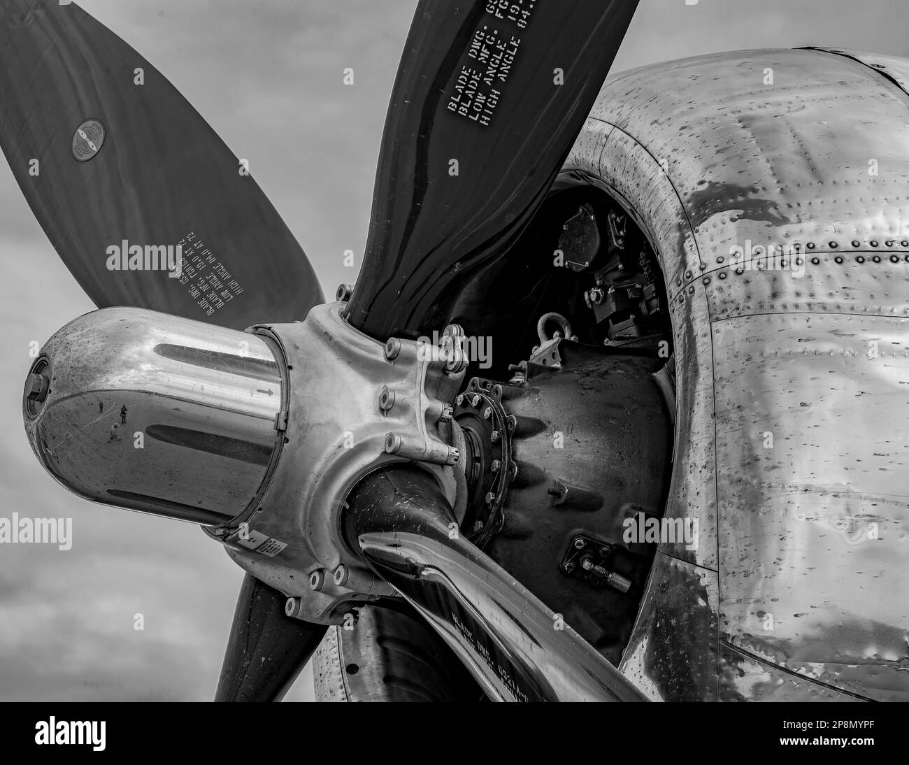 A close of shot of a B-29 radial engine in grayscale Stock Photo - Alamy