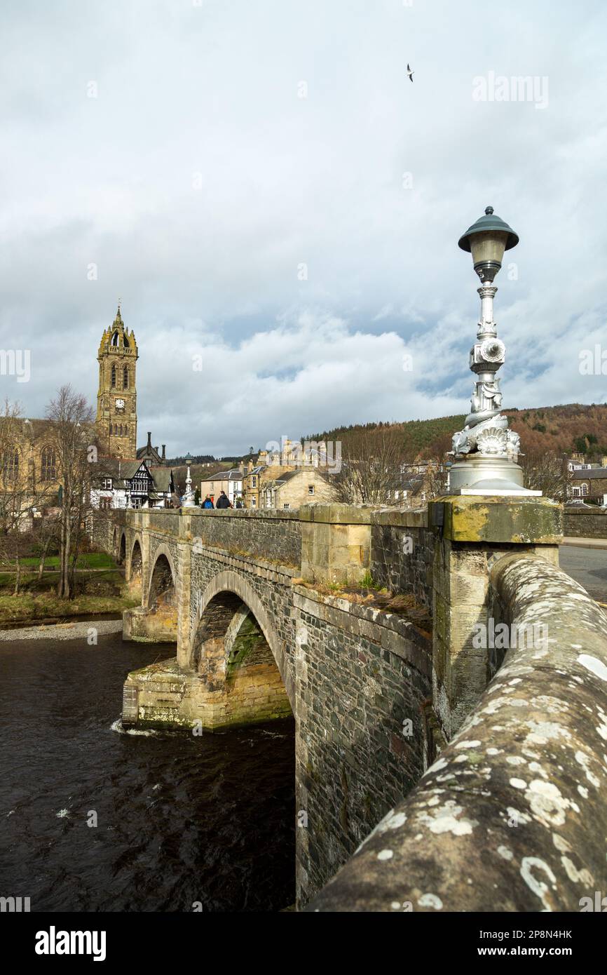 The Tweed Bridge over the River Tweed in Peebles, Scotland Stock Photo