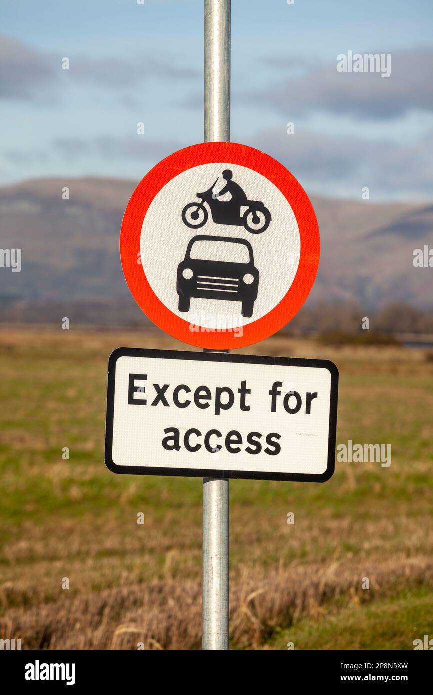 No motor vehicles Road safety sign. This sign means that you must not drive any motor vehicle down a road where this is displayed Stock Photo
