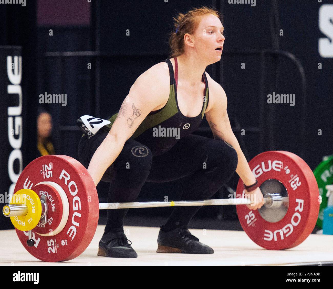 Columbus, Ohio, United States. 3th Mar, 2023. Katherine Esptep competes in the snatch in the Women's 59kg category at the Rogue Stage in Columbus, Ohio, USA. Credit: Brent Clark/Alamy Live News Stock Photo
