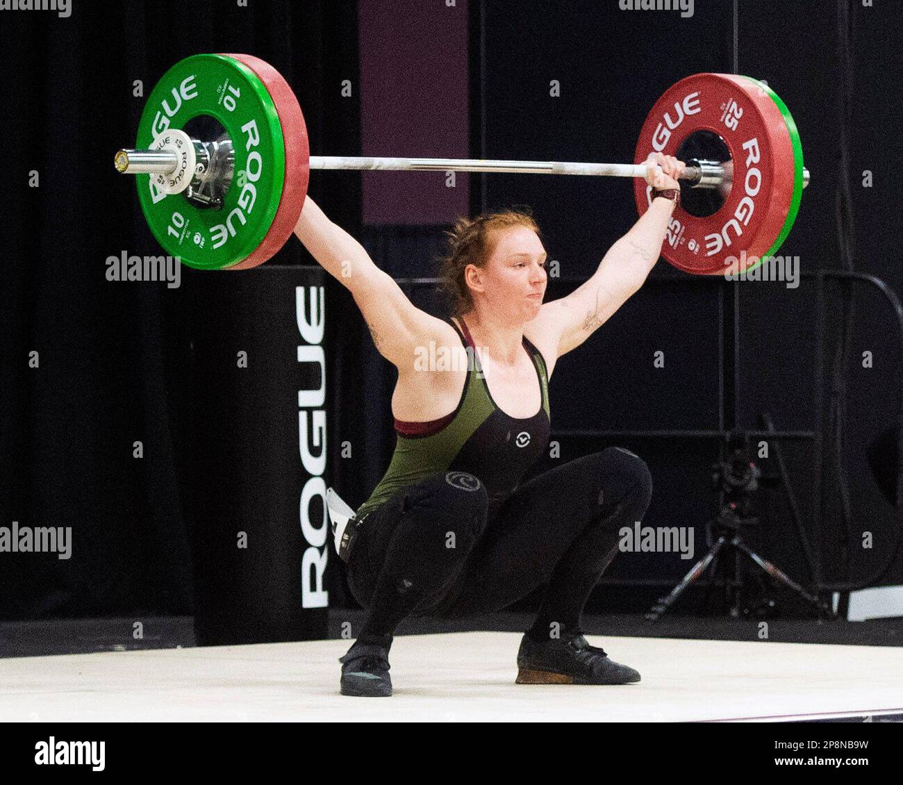 Columbus, Ohio, United States. 3th Mar, 2023. Halle Kotchman attempts to lift 91kgs in the snatch in the Women's 81kg category at the Rogue Stage in Columbus, Ohio, USA. Credit: Brent Clark/Alamy Live News Stock Photo