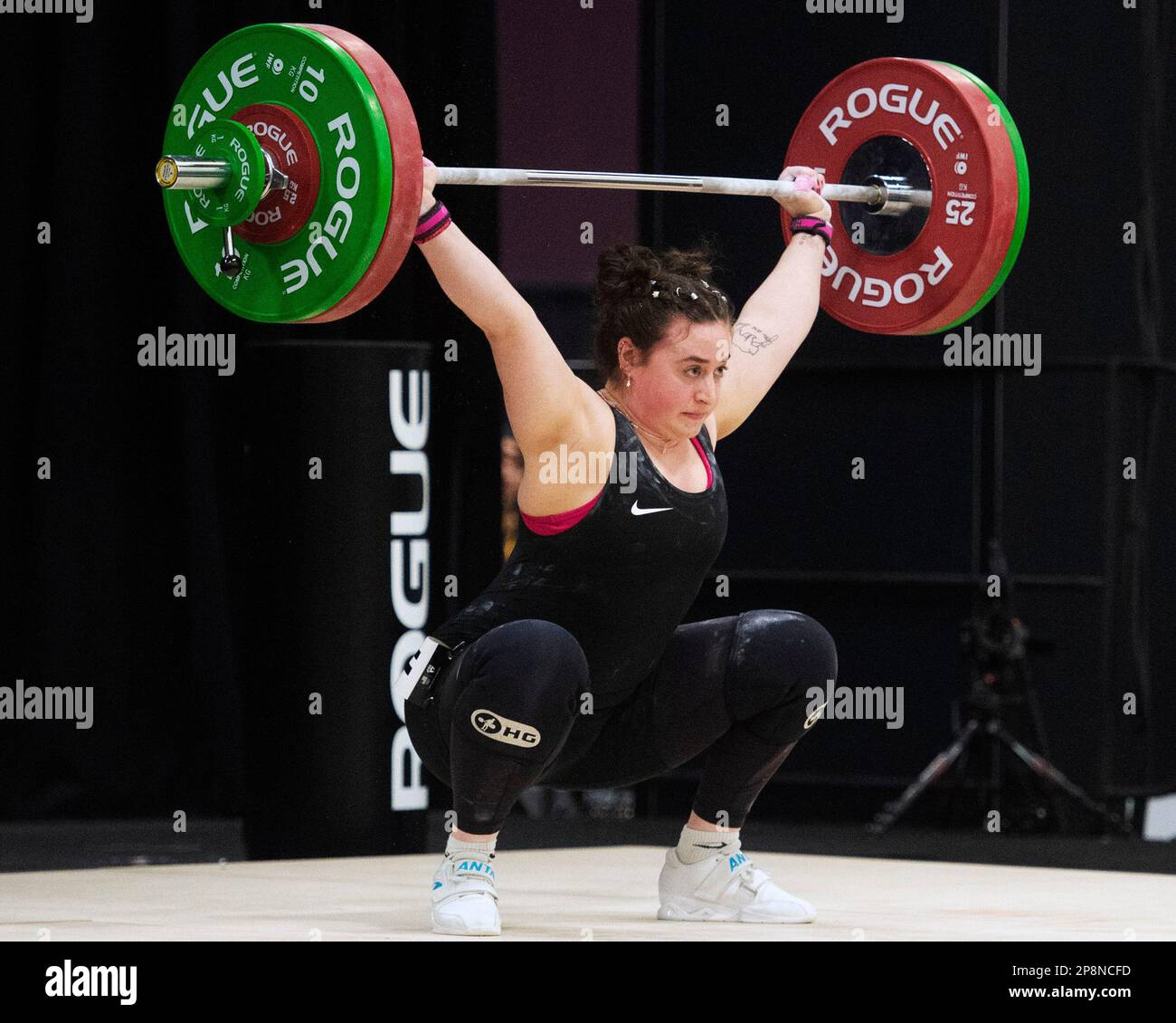 Columbus, Ohio, United States. 3th Mar, 2023. Anna Mcelderry snatches 97kgs in the Women's 76kg category at the Rogue Stage in Columbus, Ohio, USA. Credit: Brent Clark/Alamy Live News Stock Photo